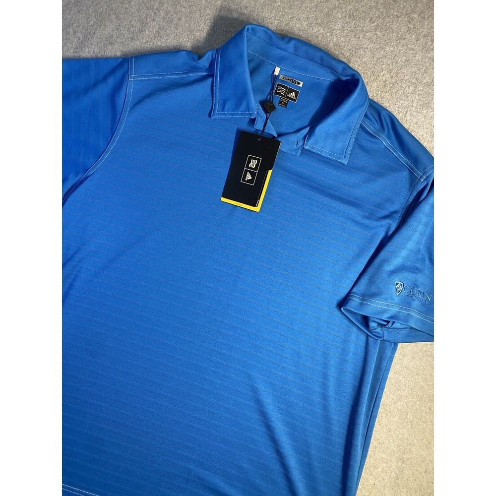 NWT Adidas Men Polo Golf Collared‎ Shirt Blue Logo Short Sleeve XL